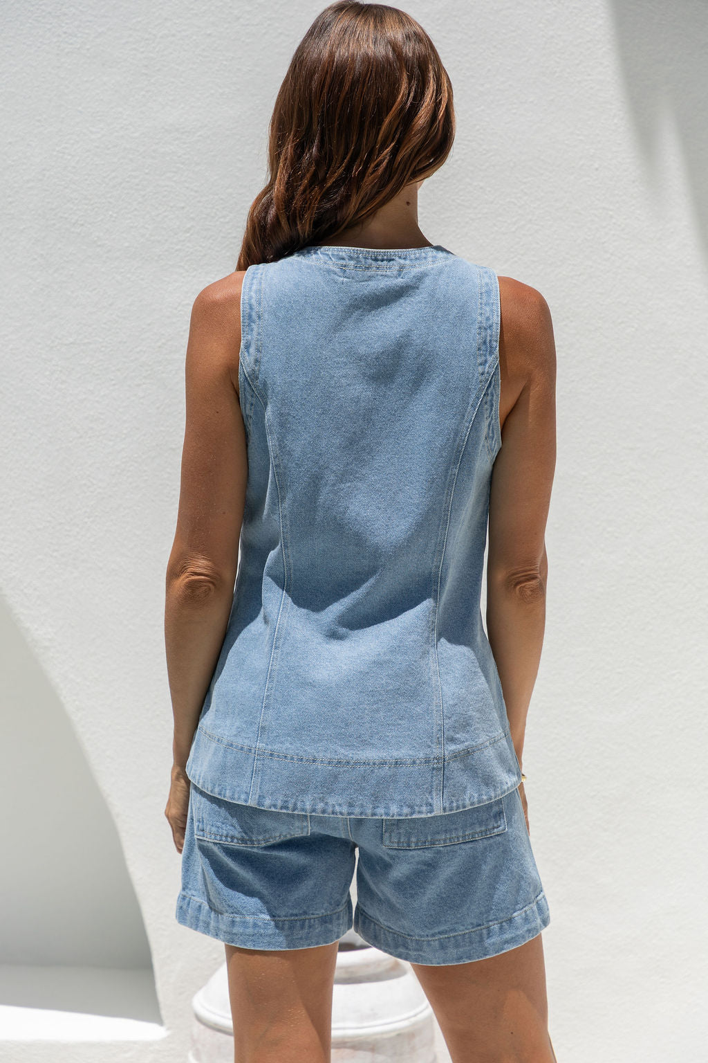 Fallon Denim Vest Top - Light Wash