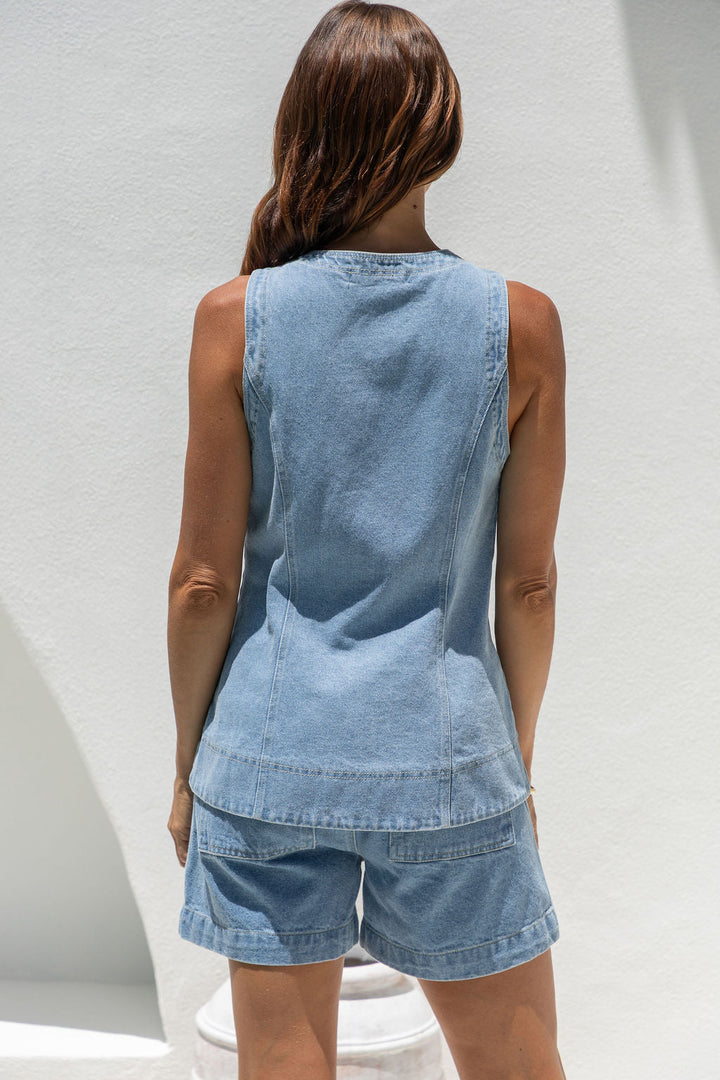 Fallon Denim Vest Top - Light Wash