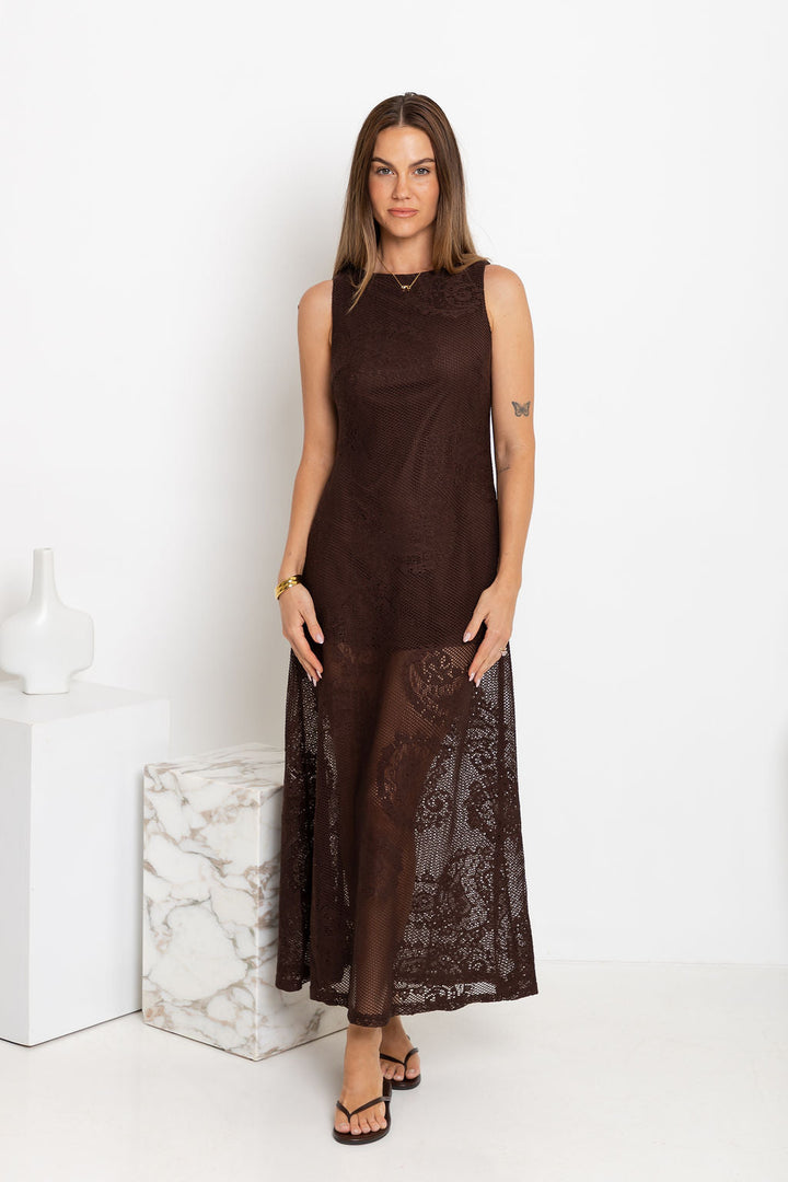 Charlotte Lace Maxi Dress - Choc