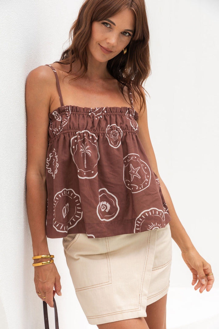 Myra Cami Top - Hayman Print - Choc