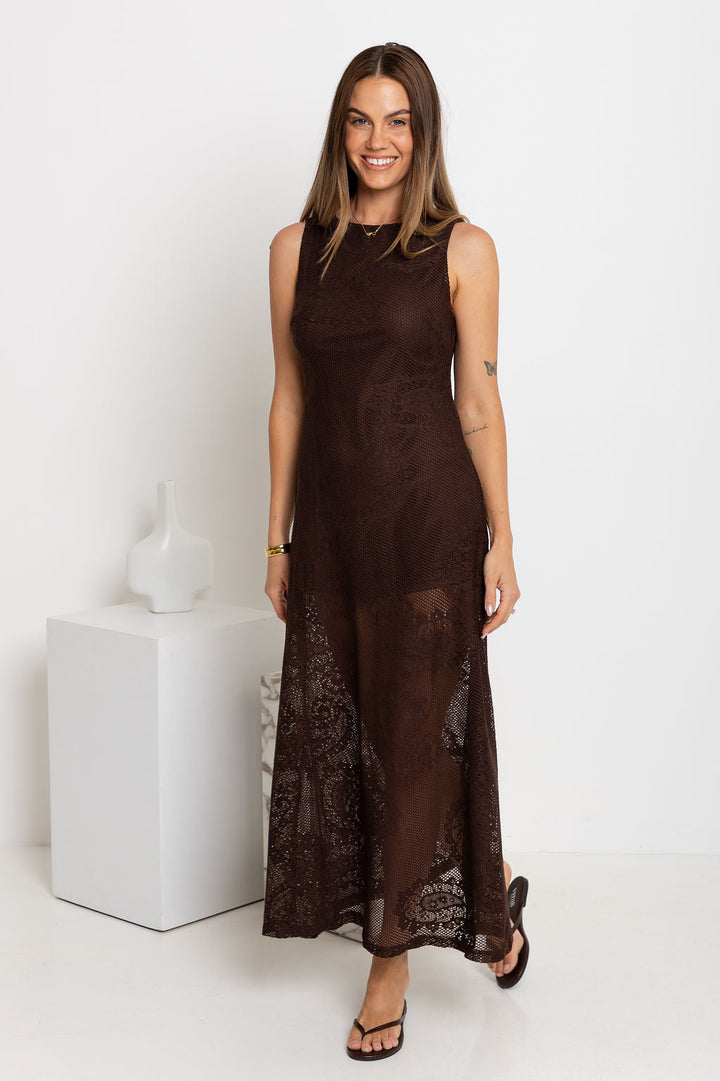 Charlotte Lace Maxi Dress - Choc