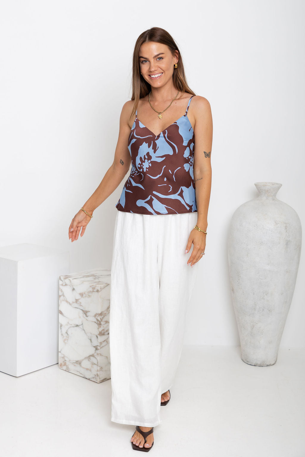 Beau Cami Top - Choc Blue Floral