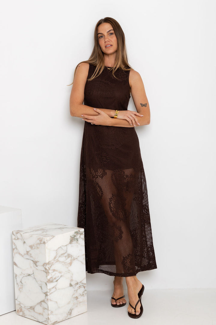 Charlotte Lace Maxi Dress - Choc