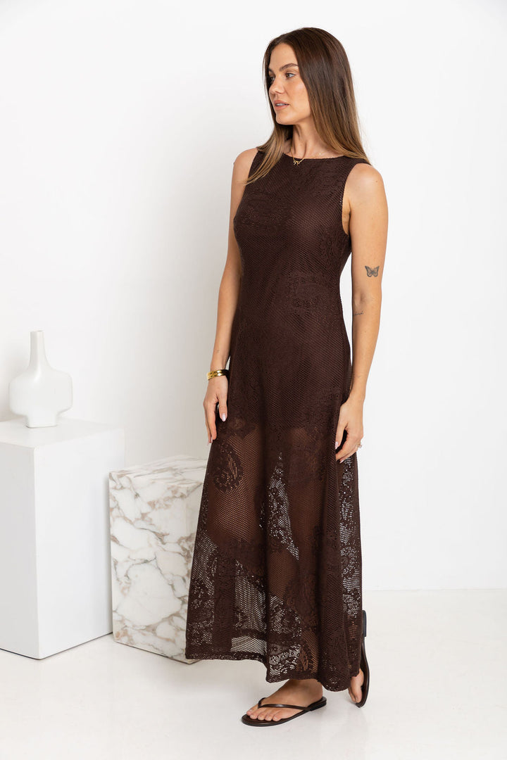 Charlotte Lace Maxi Dress - Choc