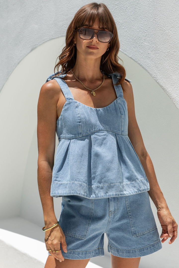 Hannah Denim Top - Light Wash