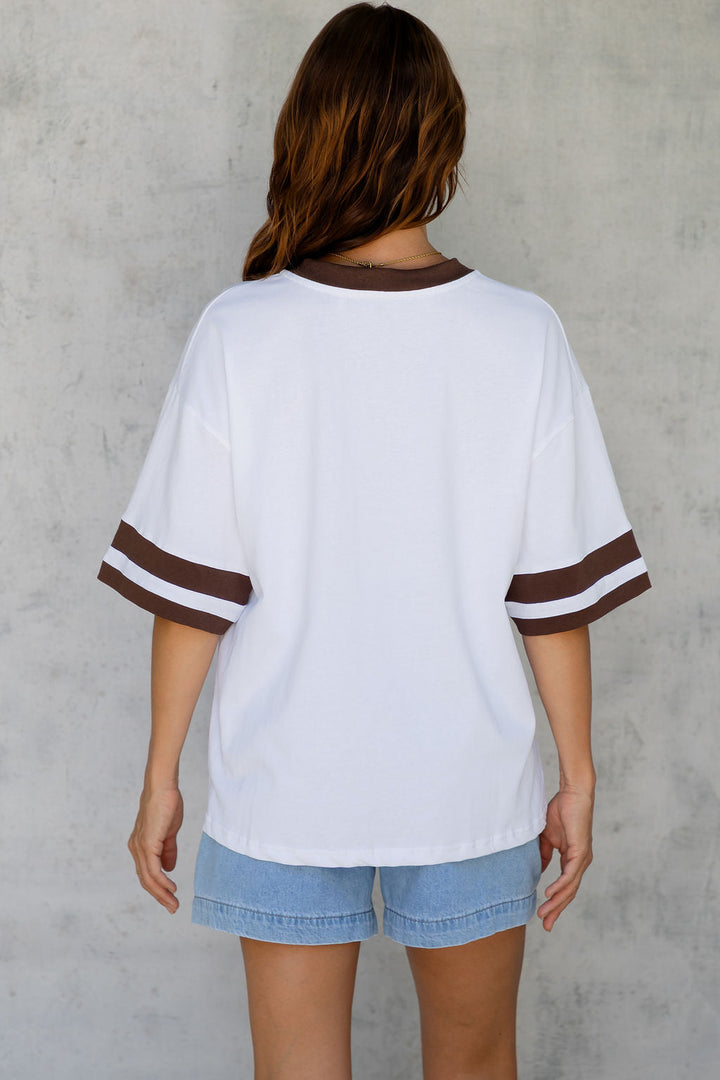 Blake Relaxed-Fit Stripe Tee - White and Chocolate