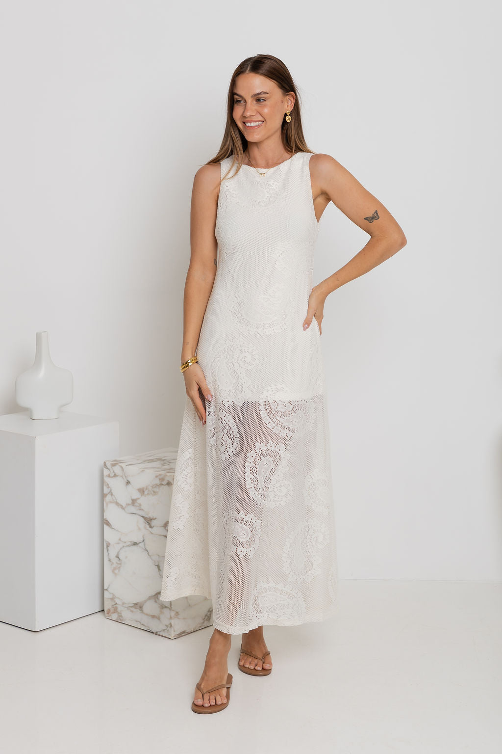 Charlotte Lace Maxi Dress - Cream