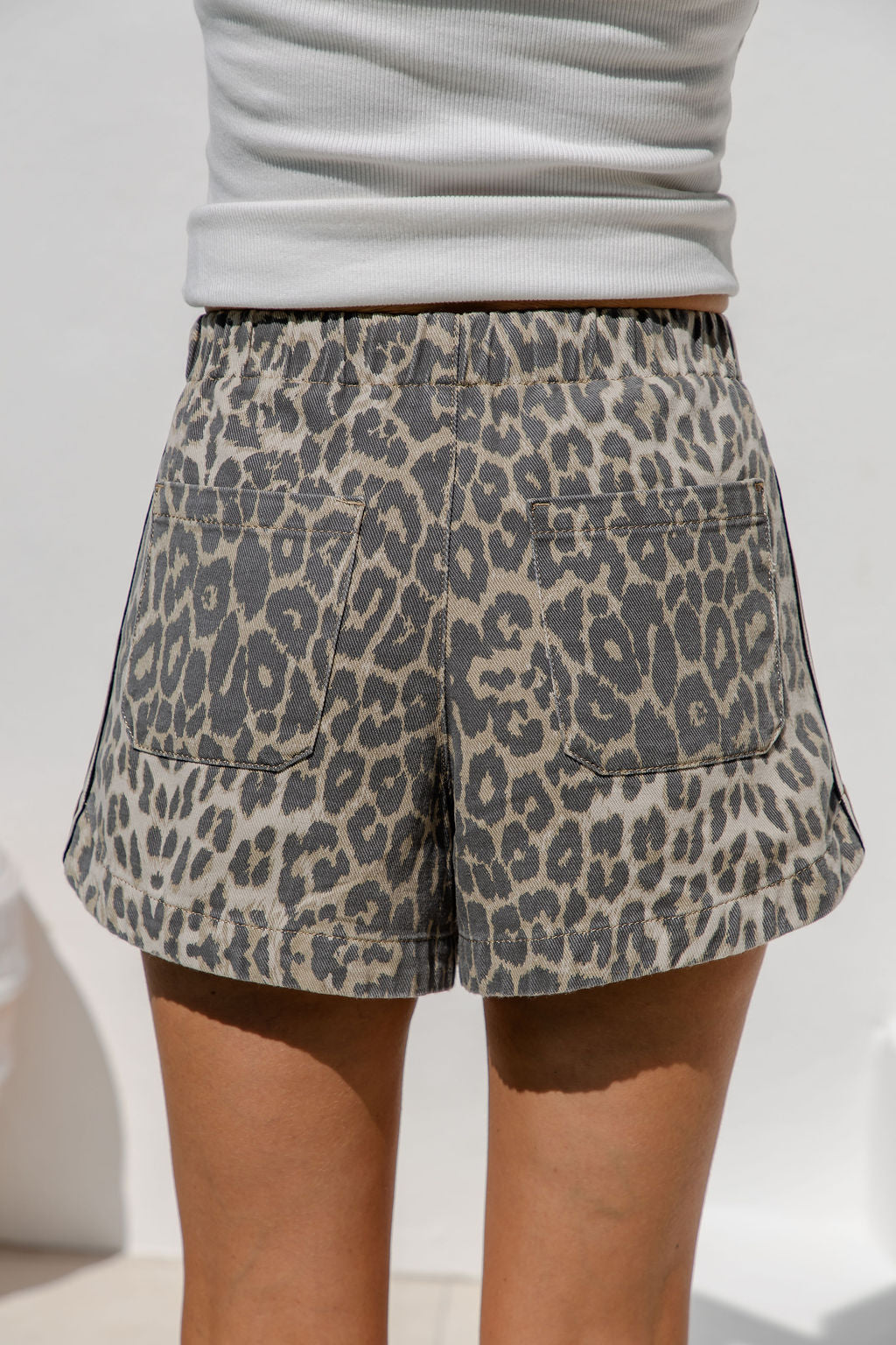 Kalea Denim Stripe Shorts - Leopard Print