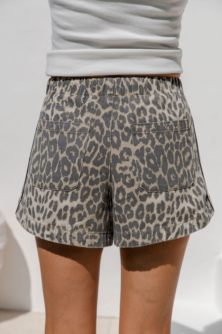 Kalea Denim Stripe Shorts - Leopard Print