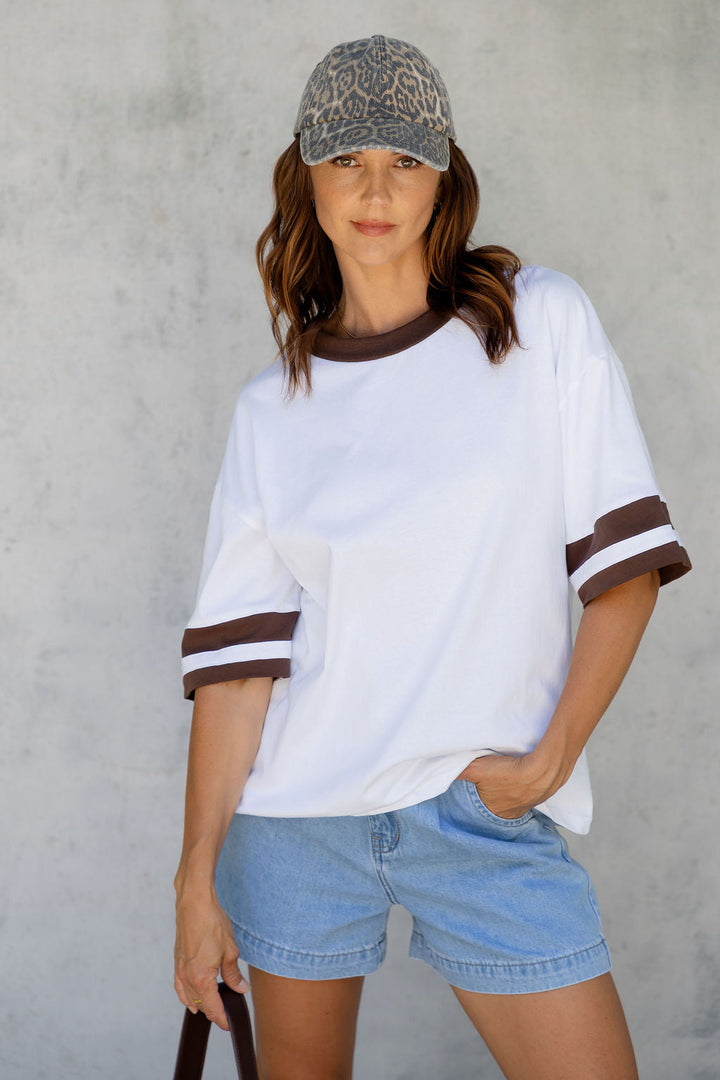 Blake Relaxed-Fit Stripe Tee - White and Chocolate