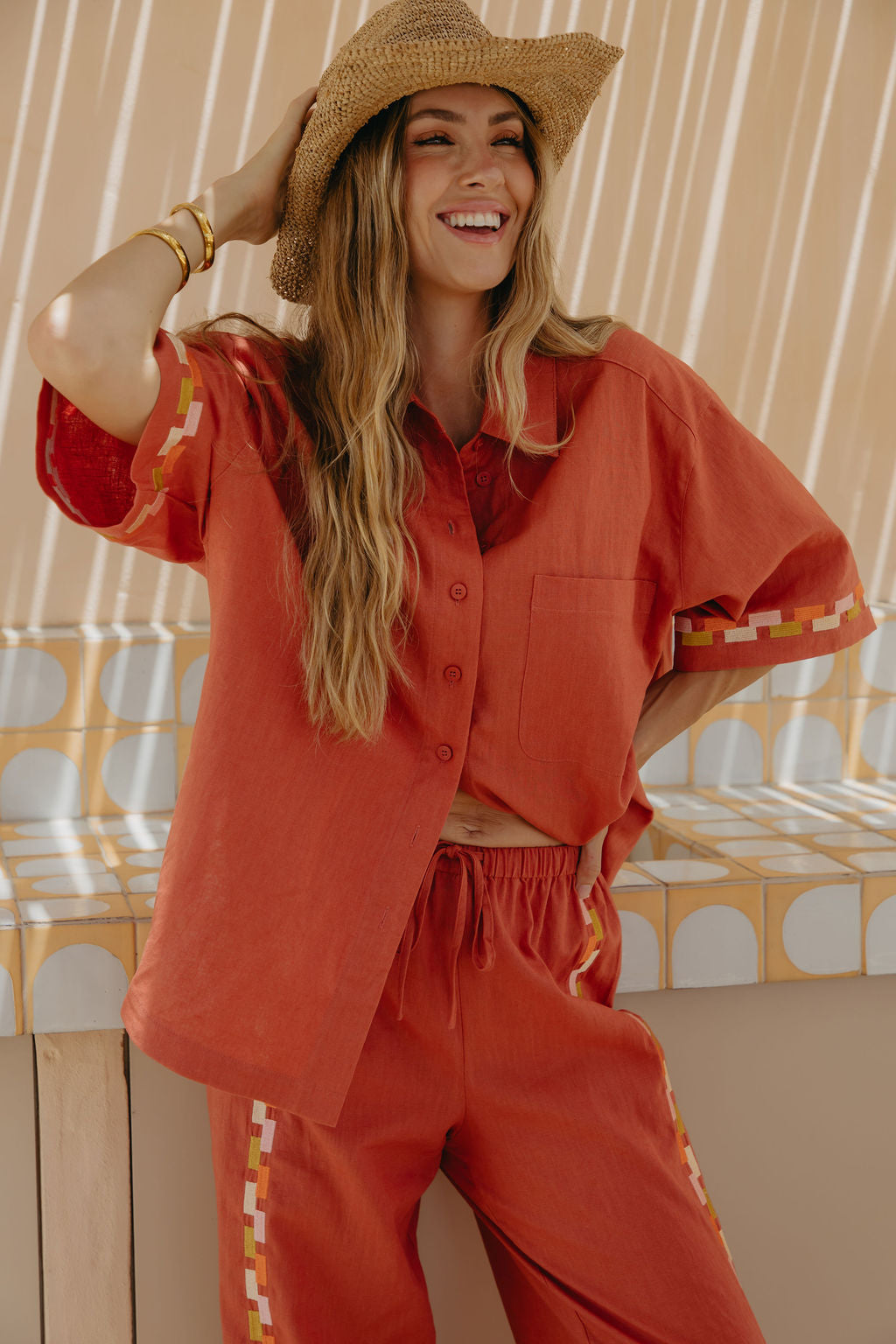 Pia Linen Shirt - Papaya