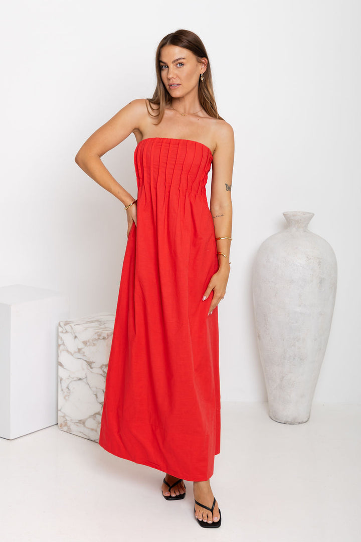 Ava Strapless Maxi Dress - Red