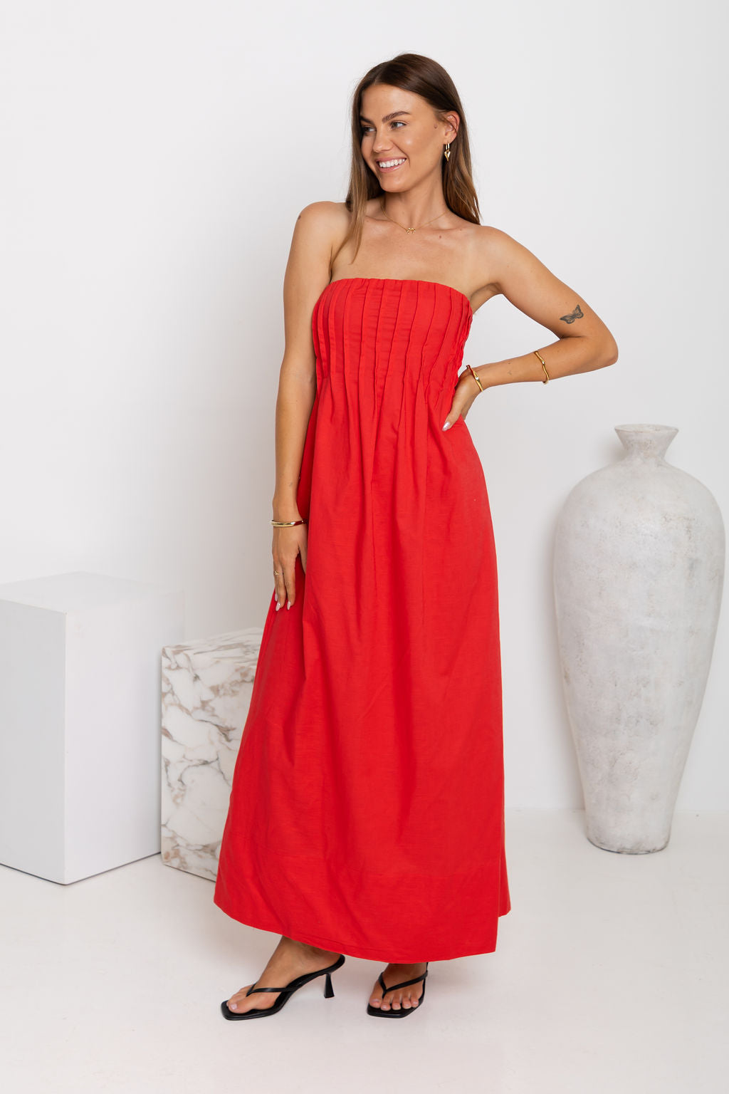 Ava Strapless Maxi Dress - Red