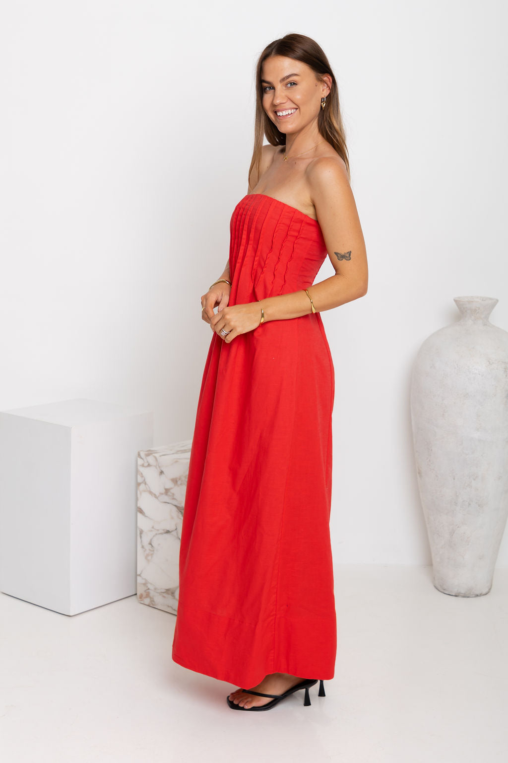 Ava Strapless Maxi Dress - Red
