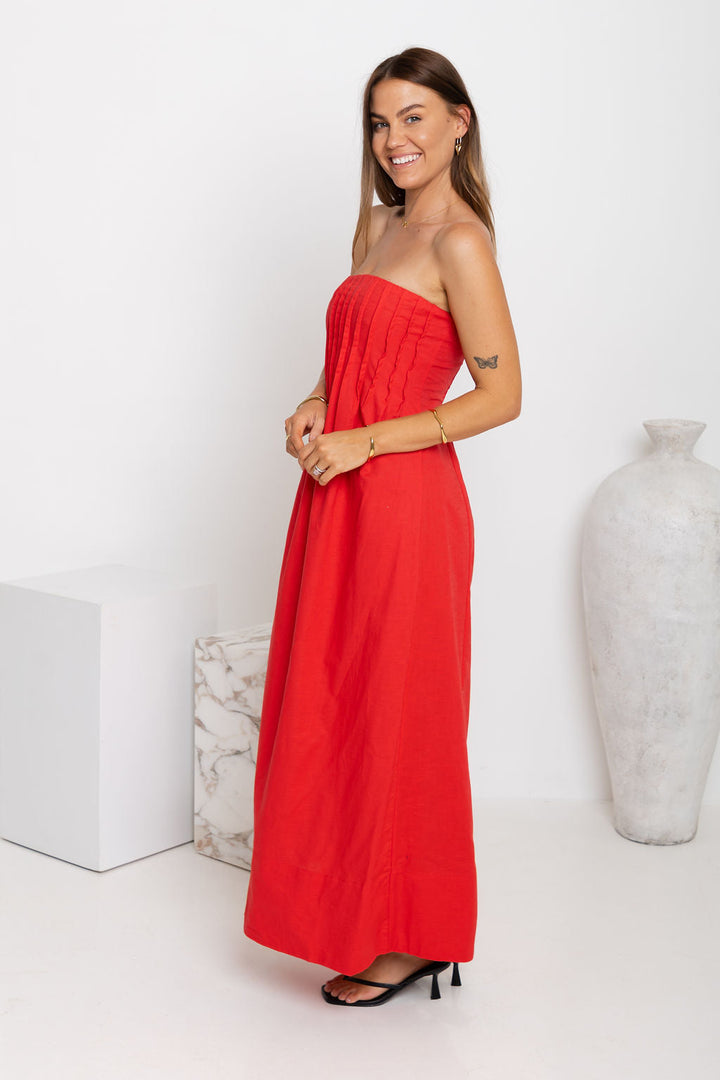 Ava Strapless Maxi Dress - Red