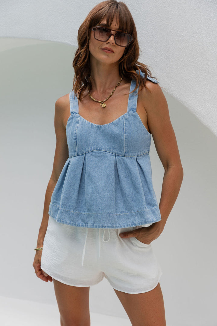 Hannah Denim Top - Light Wash