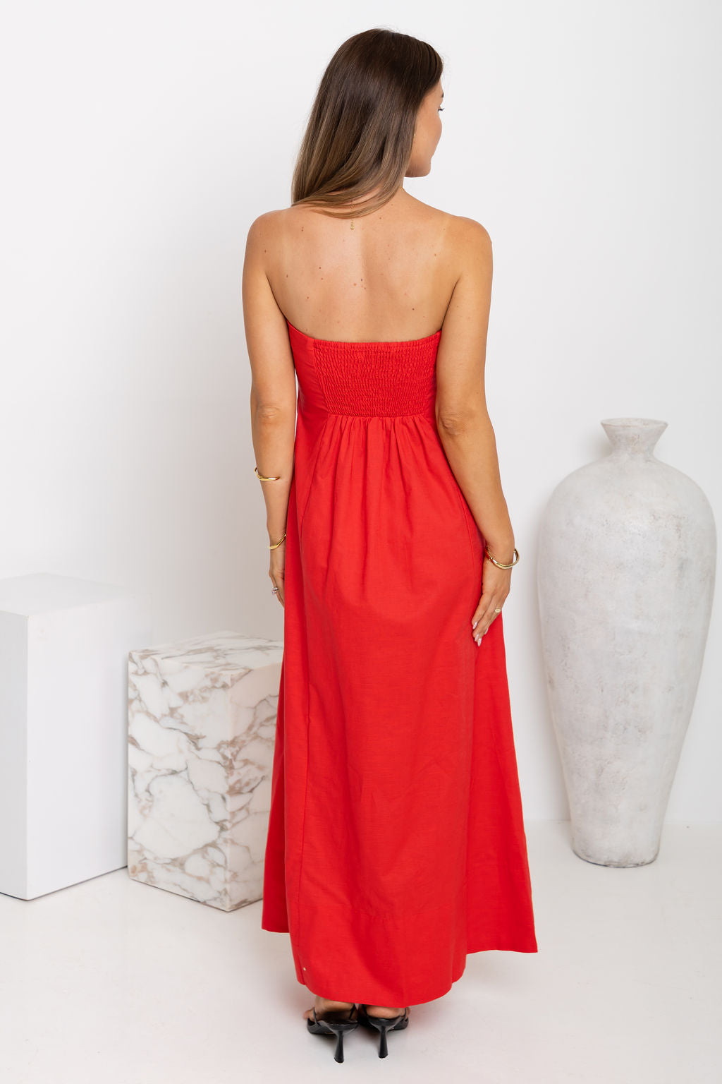 Ava Strapless Maxi Dress - Red
