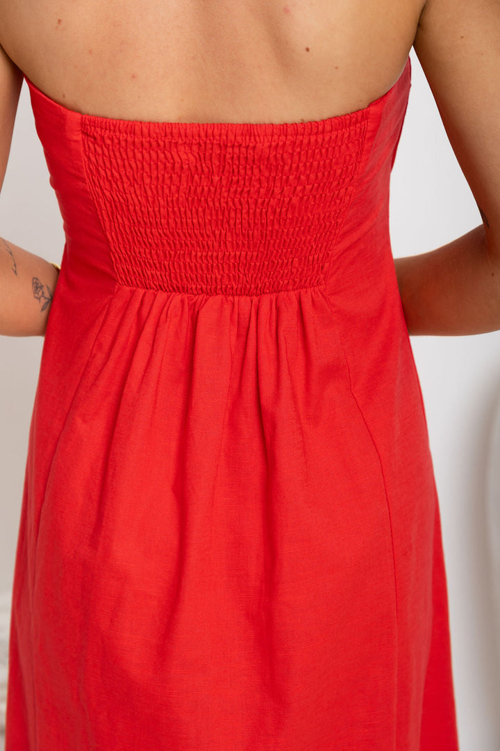 Ava Strapless Maxi Dress - Red