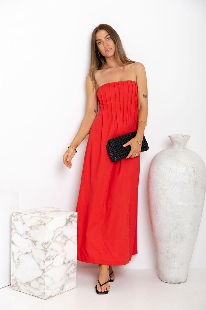 Ava Strapless Maxi Dress - Red