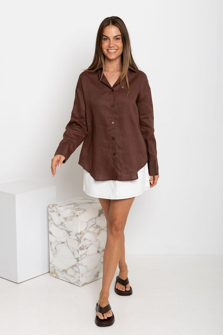Archie Relaxed-Fit Linen Shirt - Chocolate