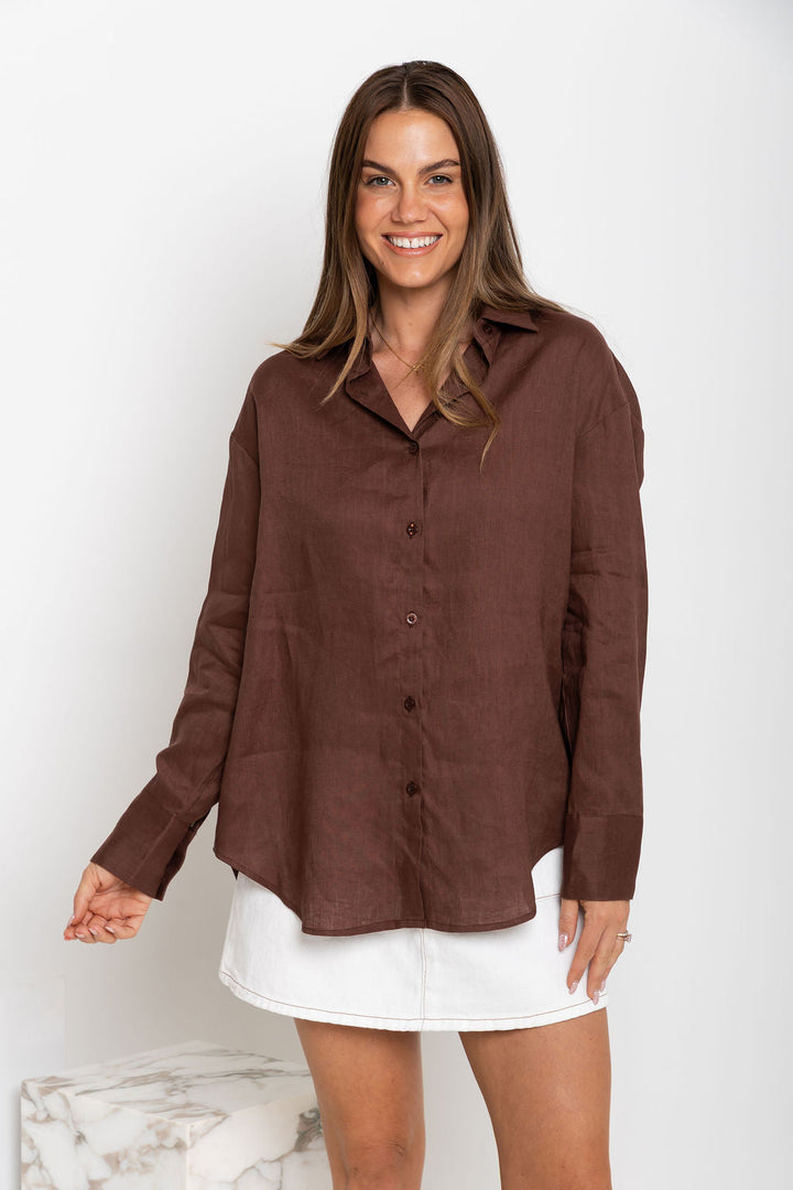 Archie Relaxed-Fit Linen Shirt - Chocolate