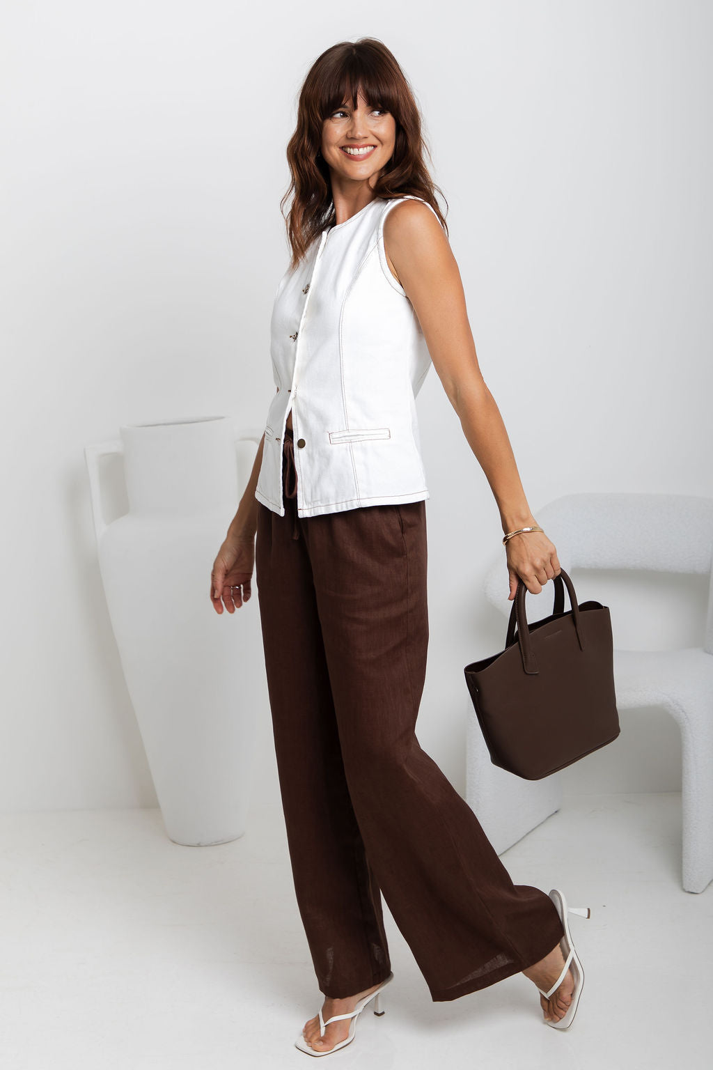 Atlas Denim Vest Top - Ivory White