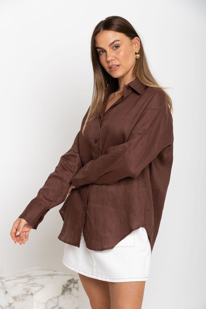Archie Relaxed-Fit Linen Shirt - Chocolate