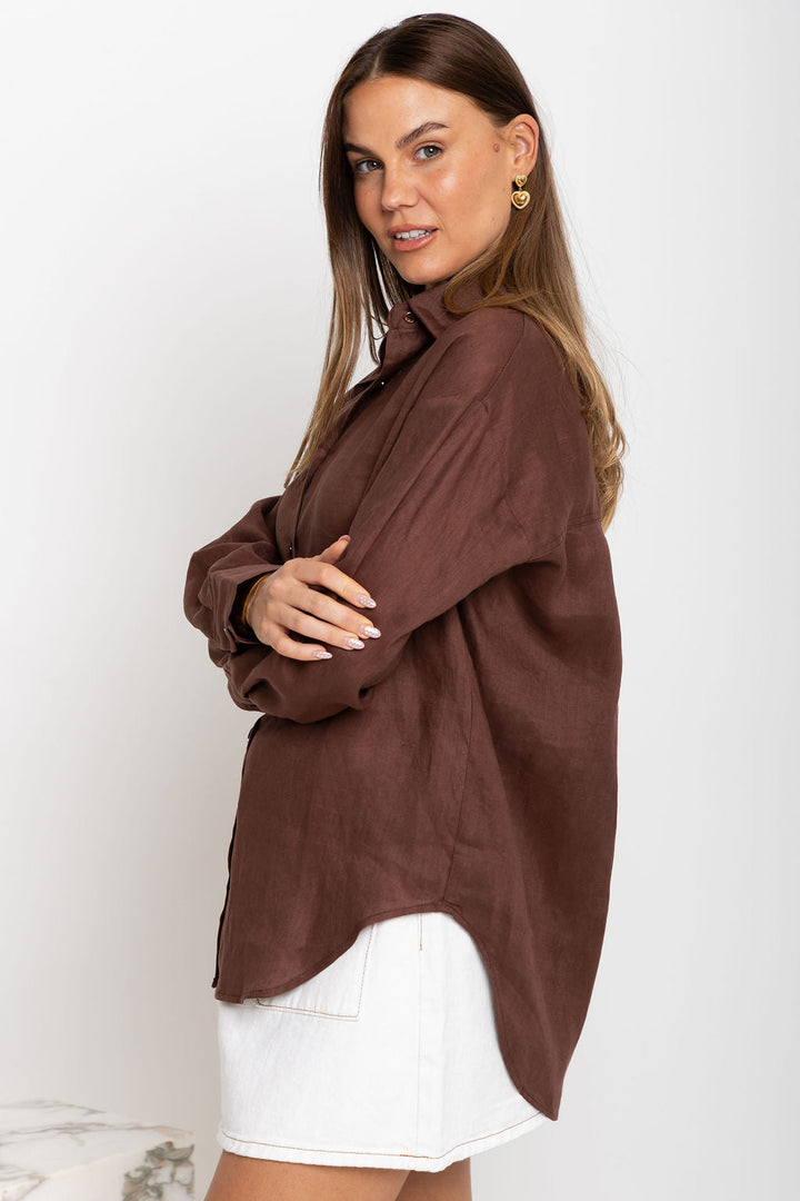 Archie Relaxed-Fit Linen Shirt - Chocolate