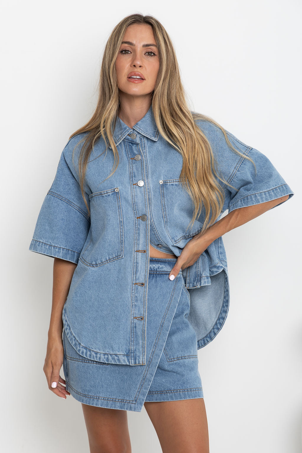 Juno Oversized Denim Shirt - Mid Wash