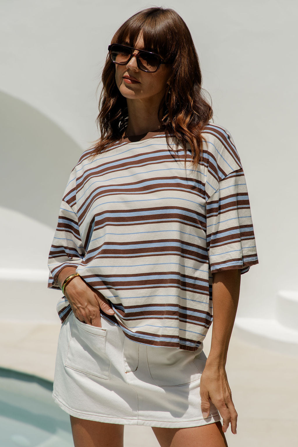Ryan Relaxed-Fit Stripe Tee - Choc and Blue