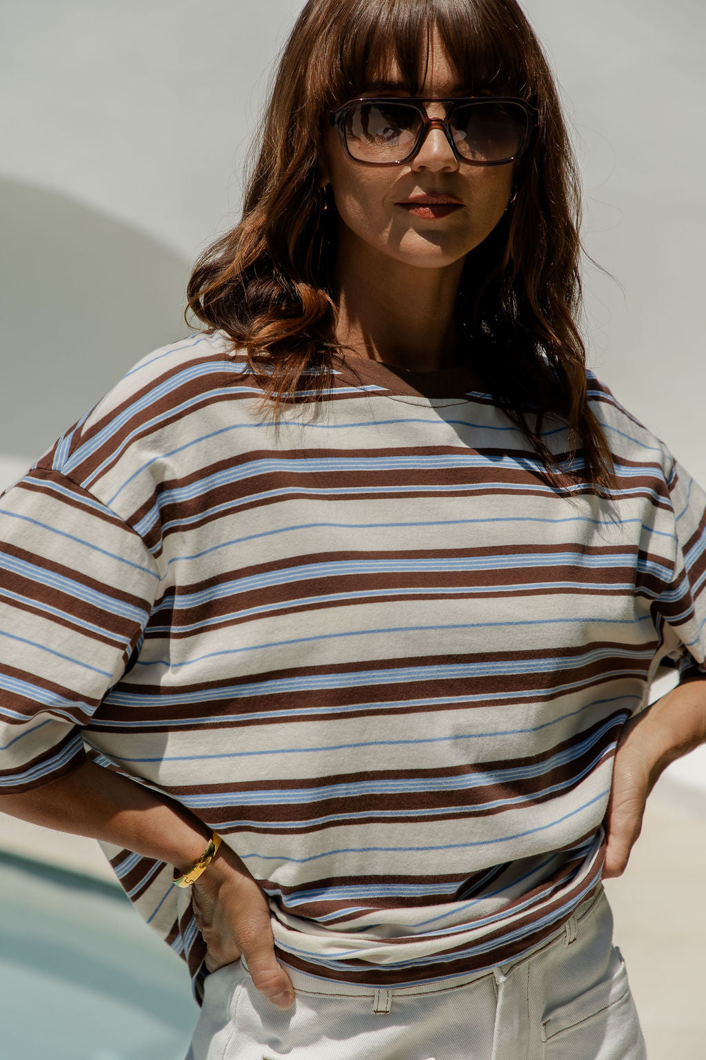 Ryan Relaxed-Fit Stripe Tee - Choc and Blue