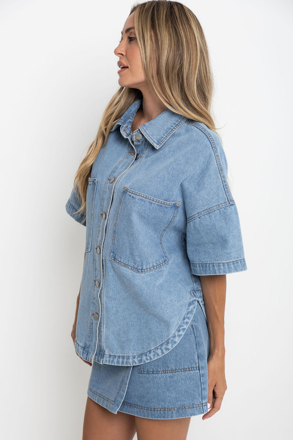 Juno Oversized Denim Shirt - Mid Wash