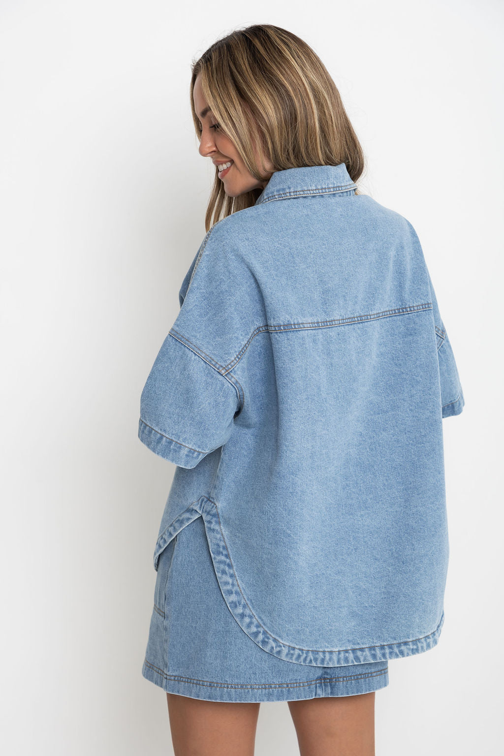 Juno Oversized Denim Shirt - Mid Wash
