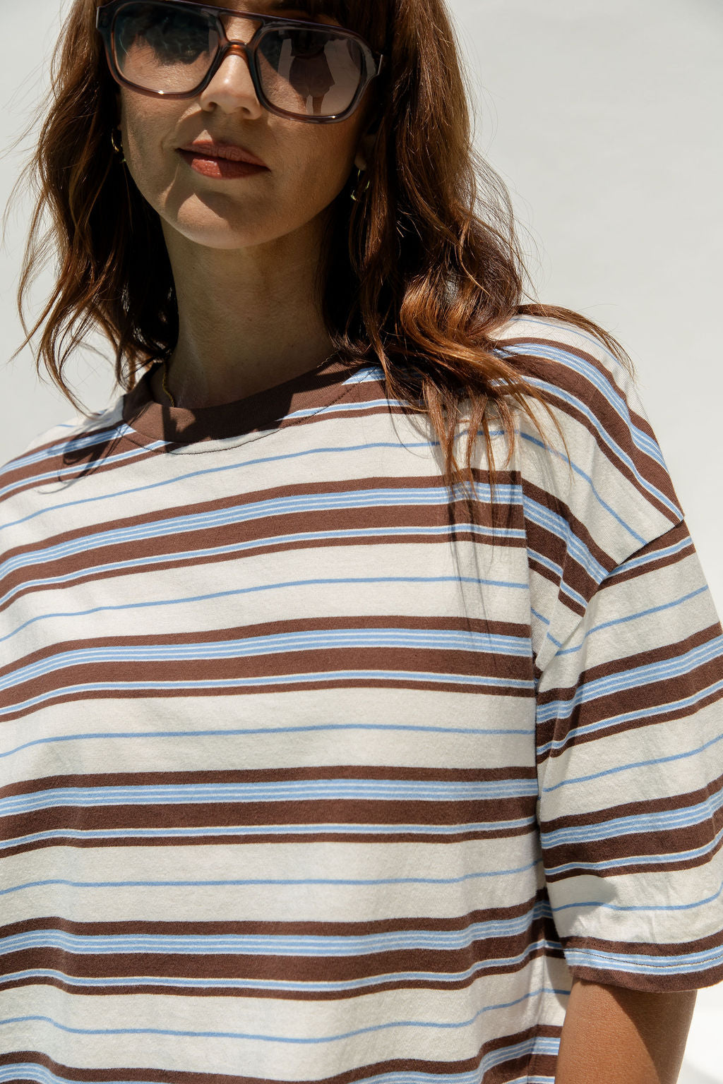 Ryan Relaxed-Fit Stripe Tee - Choc and Blue