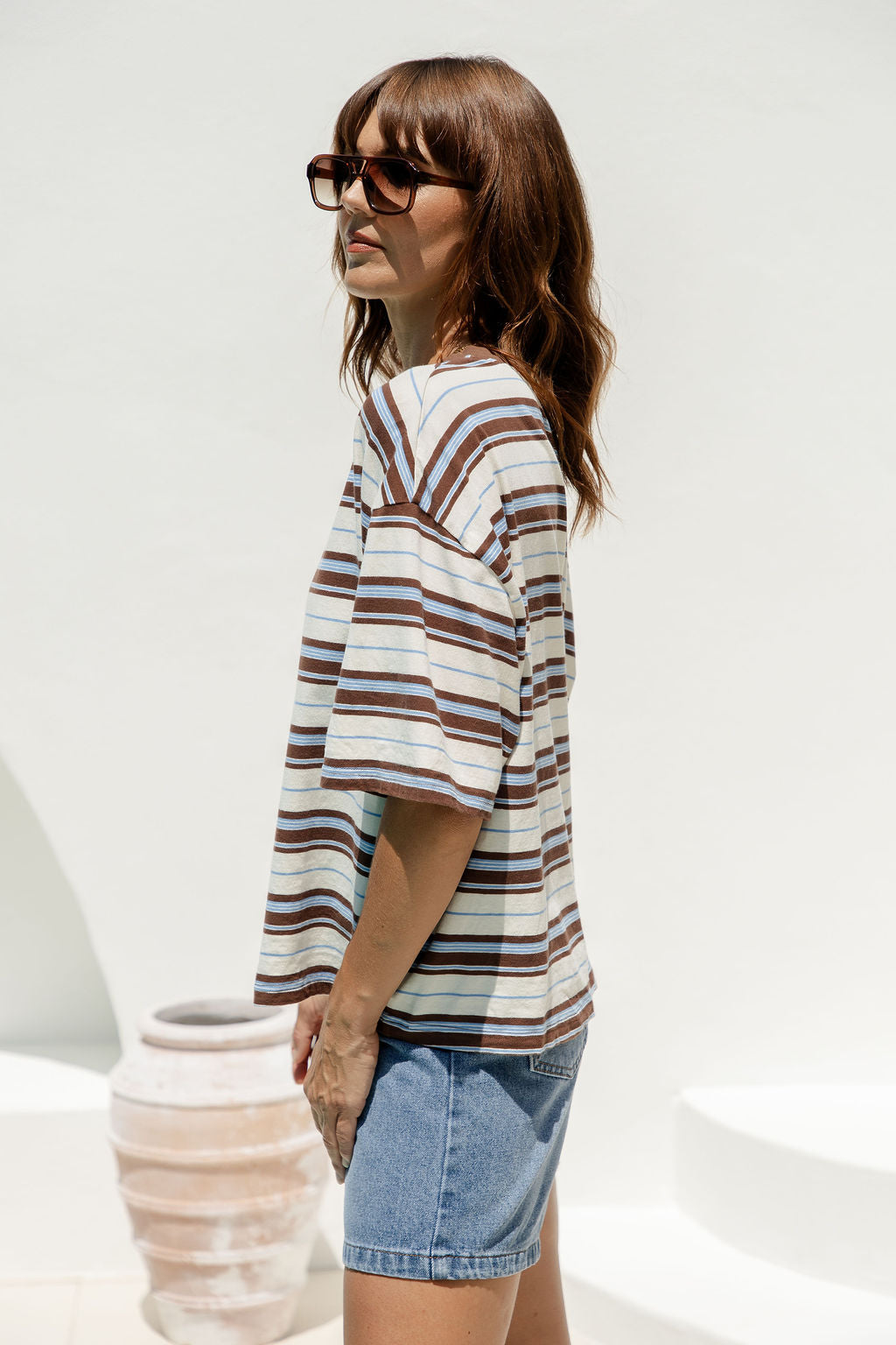 Ryan Relaxed-Fit Stripe Tee - Choc and Blue