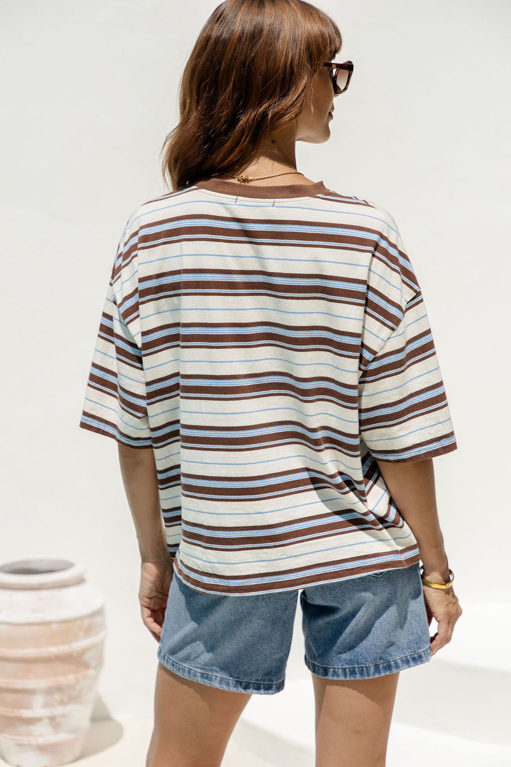 Ryan Relaxed-Fit Stripe Tee - Choc and Blue