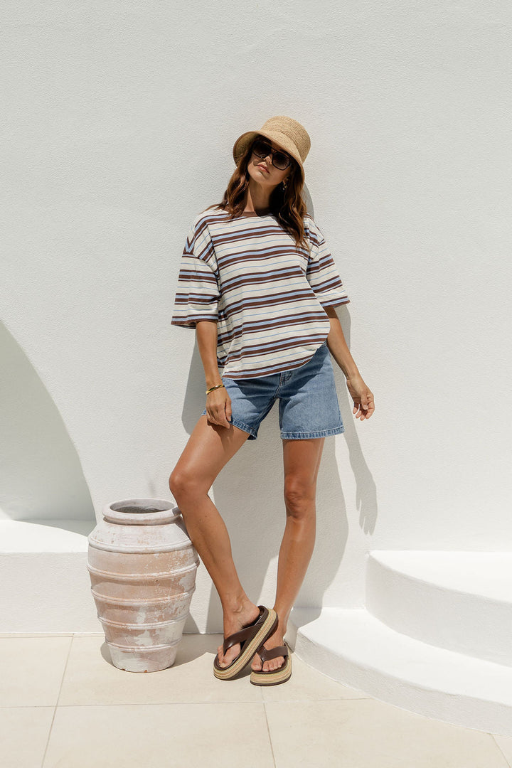 Ryan Relaxed-Fit Stripe Tee - Choc and Blue