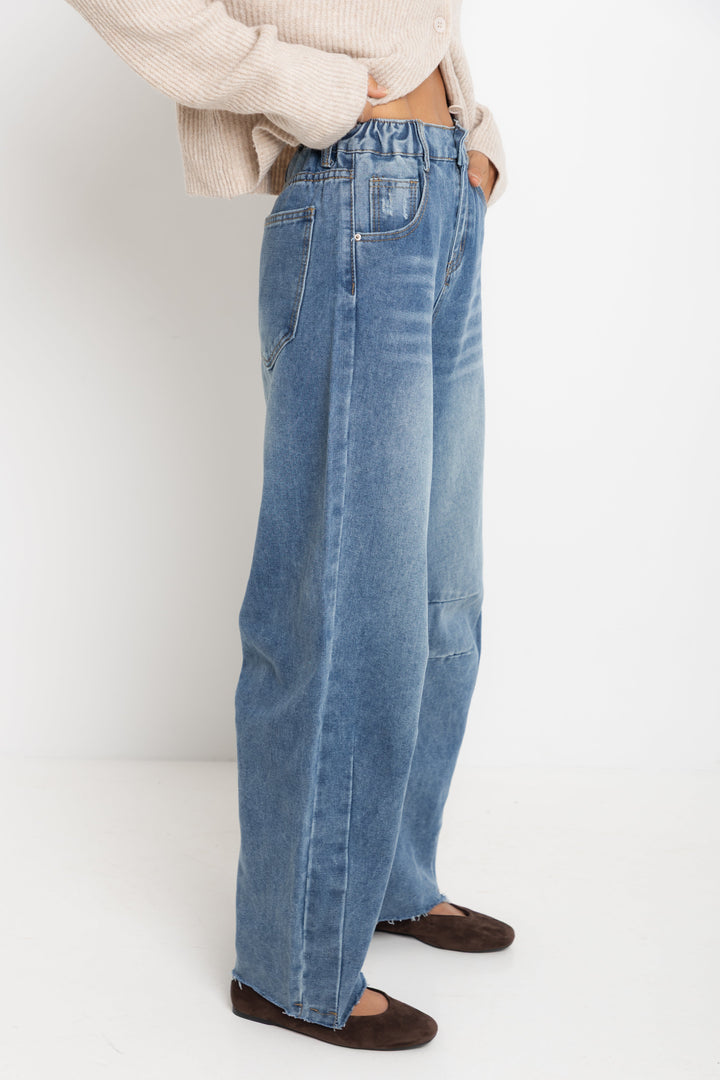Cody Barrel Denim Jeans - Mid Blue Wash