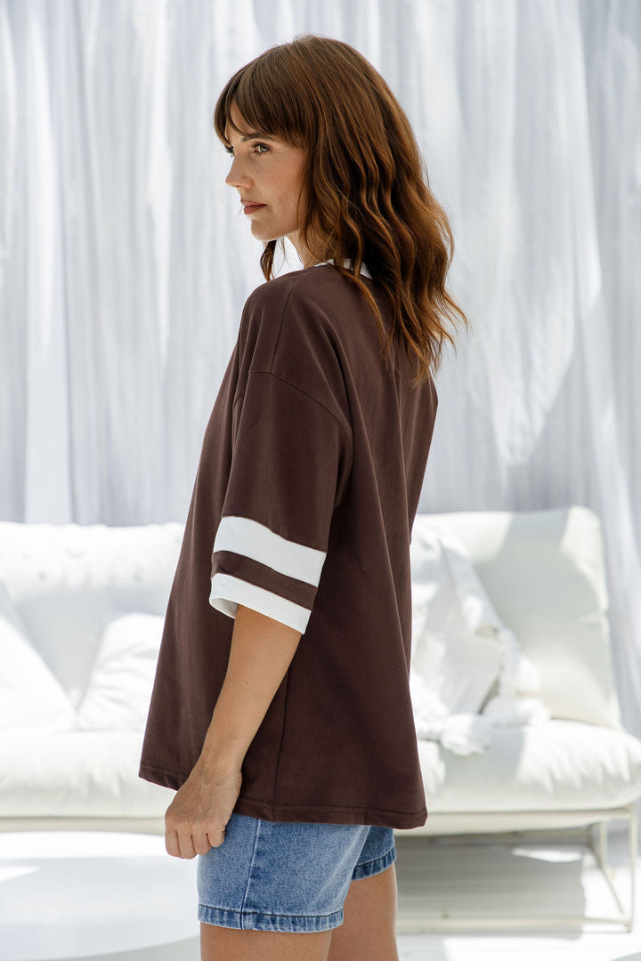 Blake Relaxed-Fit Stripe Tee - Chocolate and White