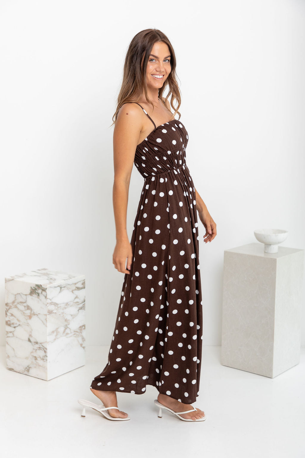 Belle Polka Dot Midi Dress - Chocolate and White