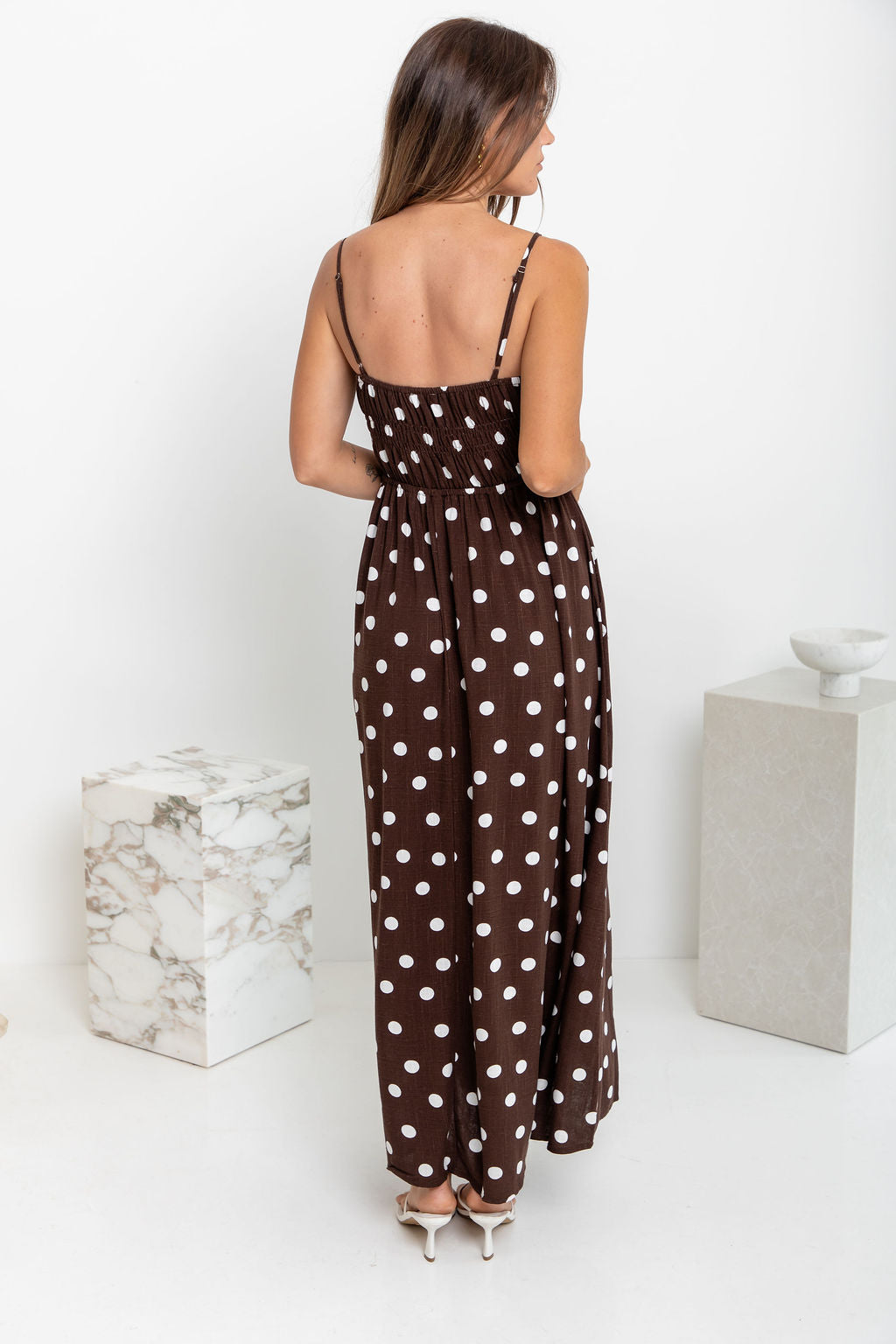 Belle Polka Dot Midi Dress - Chocolate and White