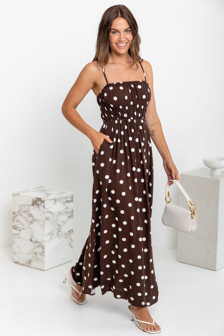 Belle Polka Dot Midi Dress - Chocolate and White