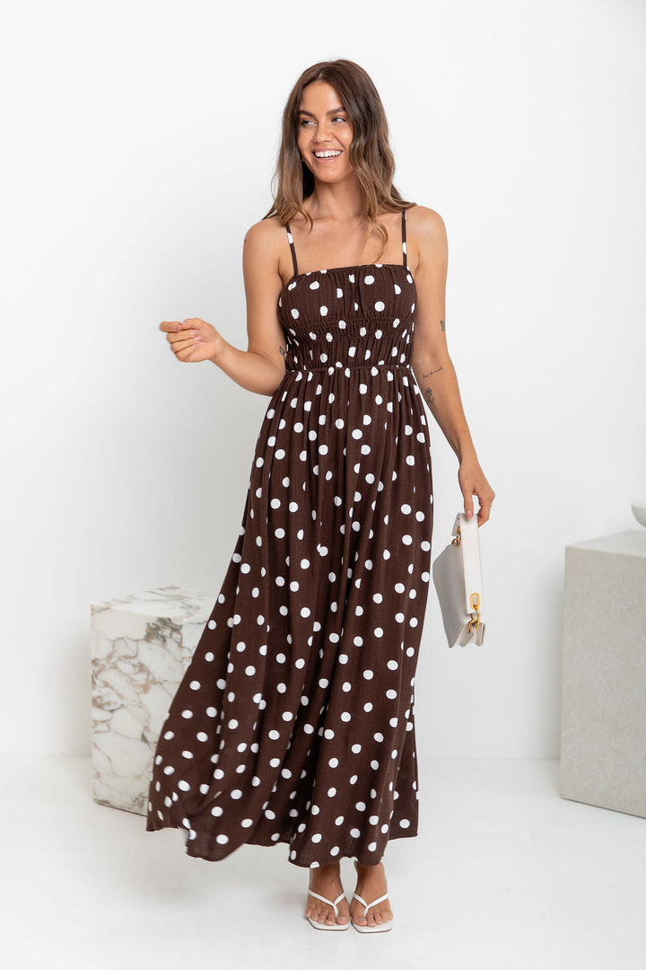 Belle Polka Dot Midi Dress - Chocolate and White