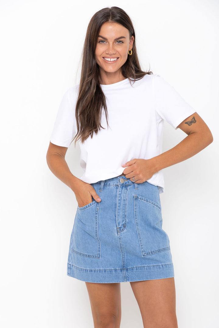 Heidi Denim Mini Skirt - Light Wash - The Self Styler