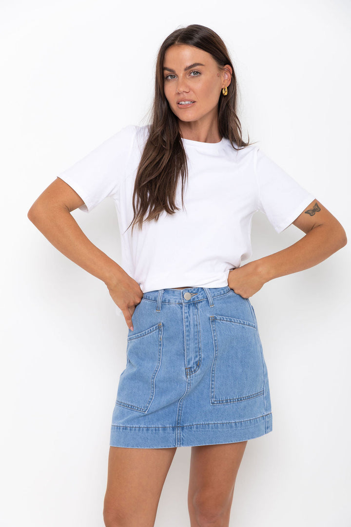 Heidi Denim Mini Skirt - Light Wash - The Self Styler