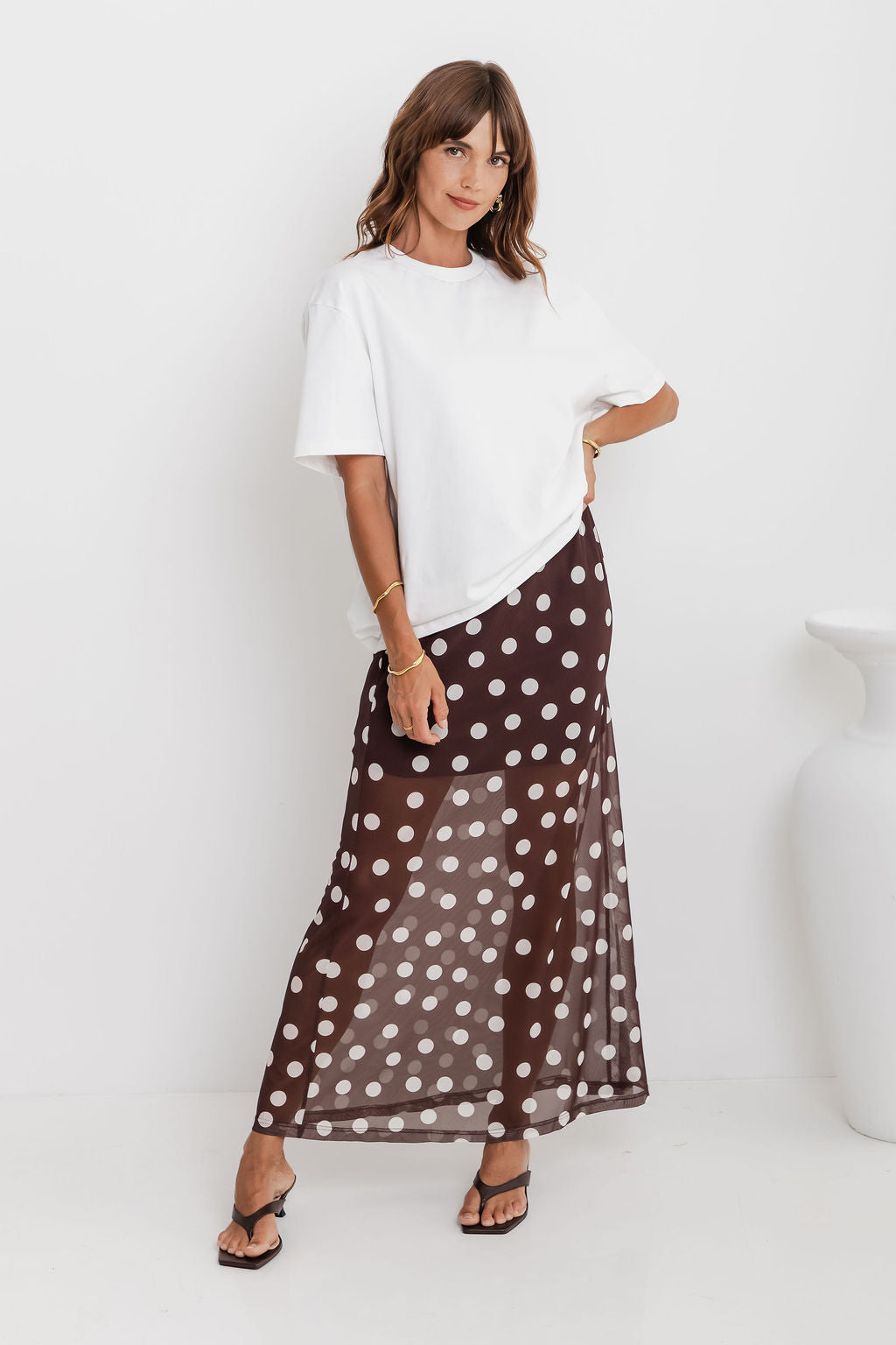 Evie Polka Dot Maxi Skirt - Chocolate and White