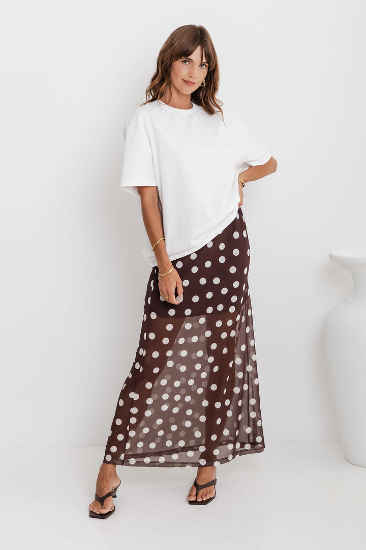 Evie Polka Dot Maxi Skirt - Chocolate and White