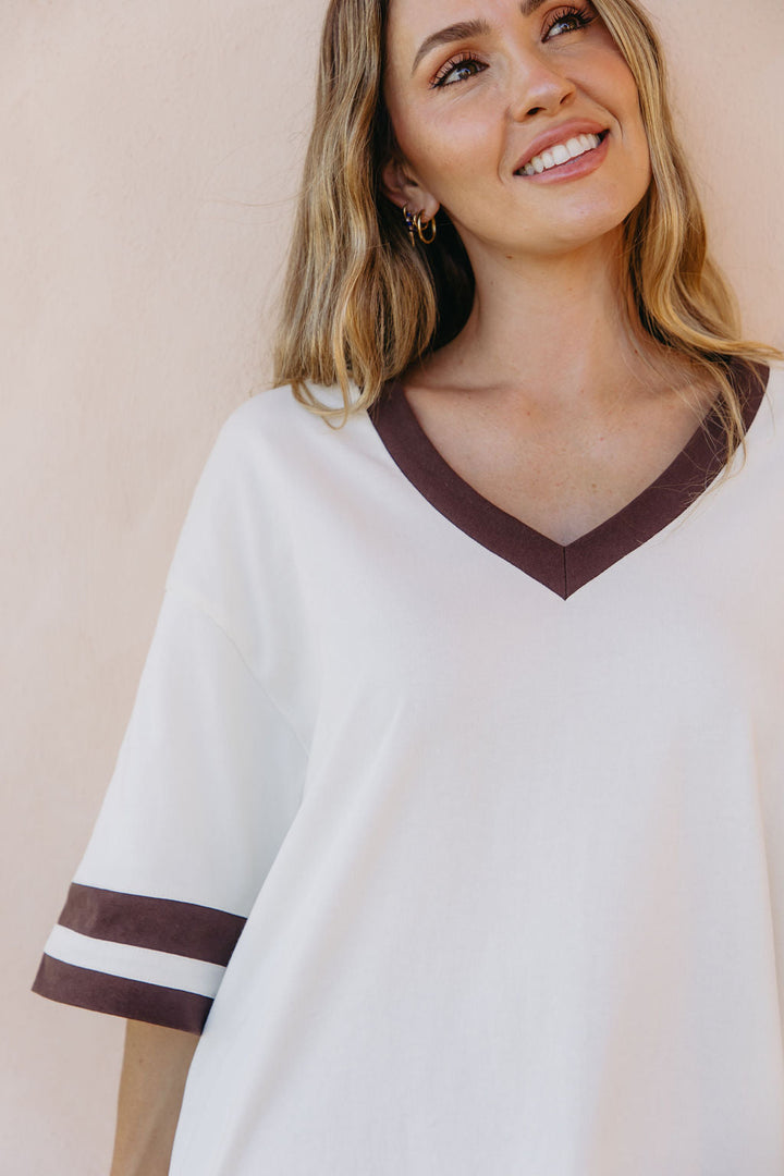 Stevie Relaxed-Fit V-Neck Tee - Butter and Chocolate