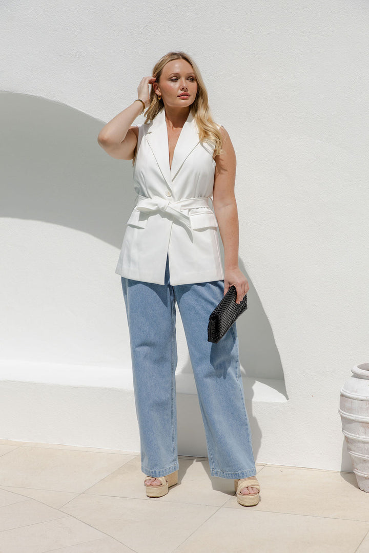 Hallie Longline Vest Top - White