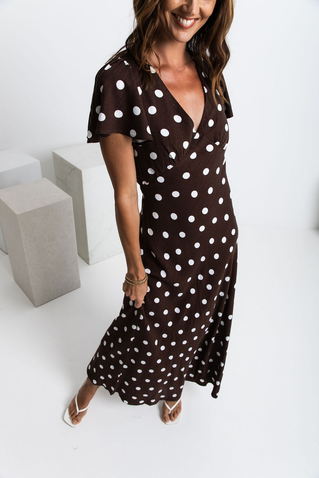 Clarissa Polka Dot Maxi Dress - Chocolate and White
